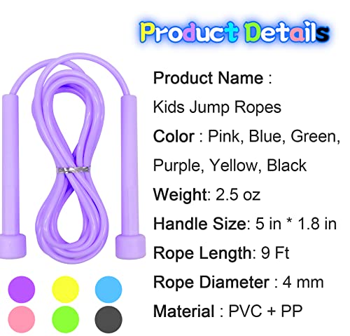Jump Rope for Kids, 6 Pack Length Adjustable Lightweight Kids Skipping Rope for Children, Students, Boys and Girls Outdoor...