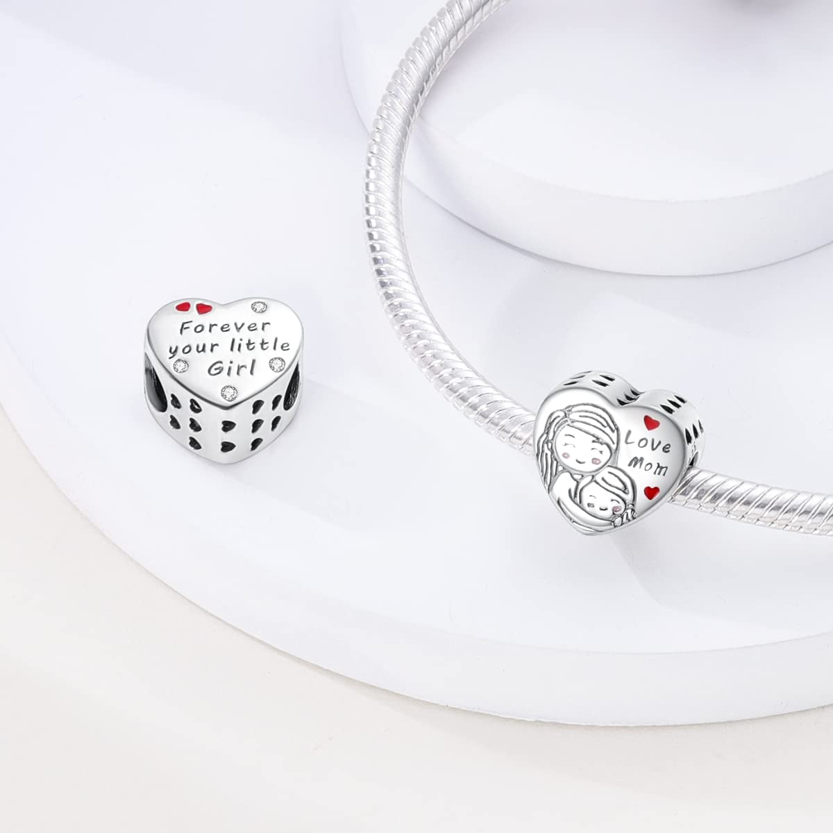 Parmuz 925 Sterling Silver Mom Charm For Bracelet Butterfly Love Heart Evil eye Cross Mother's Day Charms for woman Dangle Penda