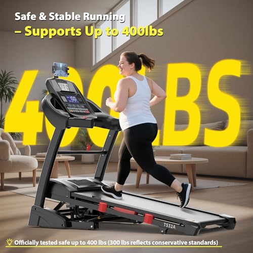 Treadmill with 15% Auto Incline 400lbs Capacity, 5.1HP Folding Treadmill Running Machine for Home with Safety Handle, 0.6-...