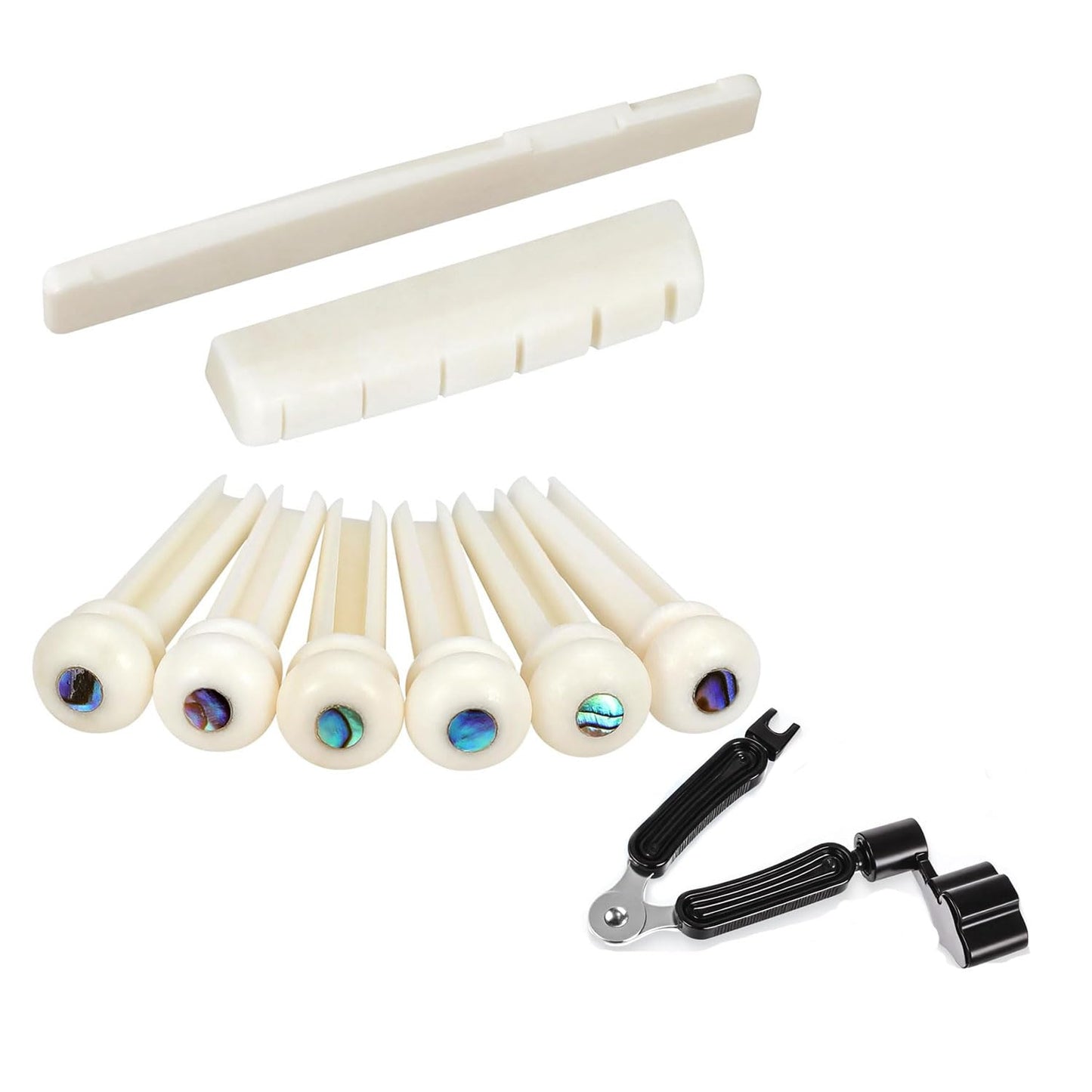 8-Piece Acoustic Guitar Bone Upgrade Kit: Real Bone Bridge Saddle, Nut & Bridge Pins For Enhanced Tone & Sustain - Fits Most 6-S