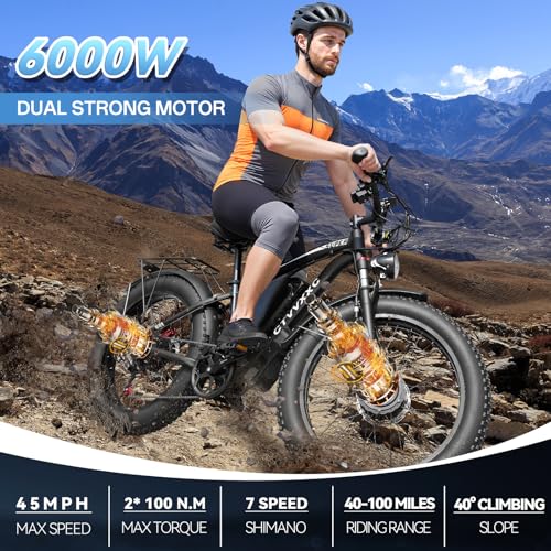 6000W Peak Dual Motor Ebike for Adults - 52V 34Ah Fast Electric Bike for Men Women 45 MPH,Up to 100 Miles,24" Fat Tire Loc...