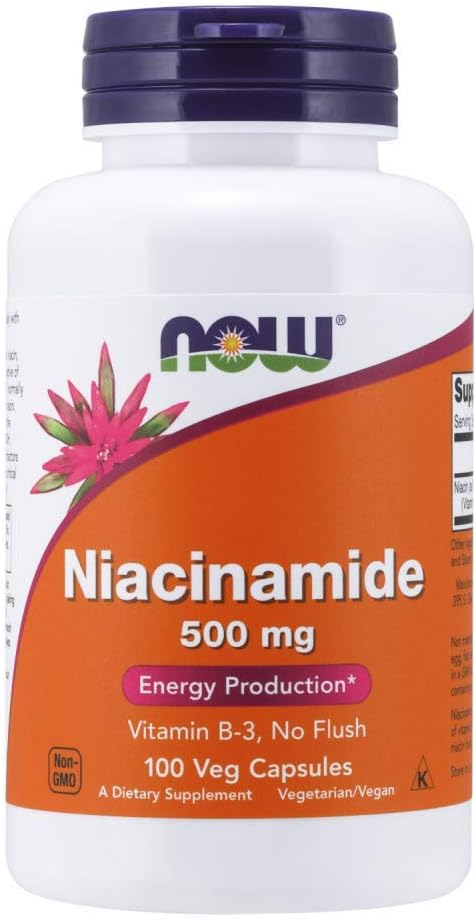 NOW FOODS Niacinamide 500mg Vitamin B-3 Capsules, 100 Count (3 Pack)