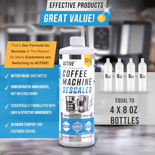 ACTIVE Coffee Machine Descaler Descaling Solution - 32oz (8 Uses) Compatible with Keurig,Nespresso,Breville,Delonghi, Jur...