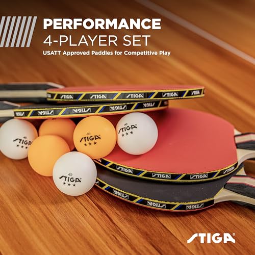 STIGA Performance 2 or 4 Player Table Tennis Set – USATT Approved Rackets and 3-Star Balls – 5-Ply Blade & Flared Handle –...