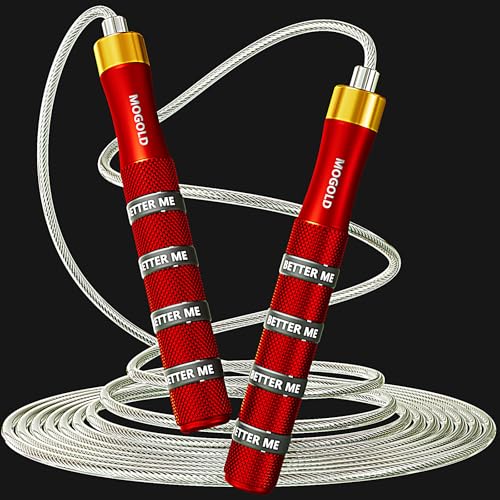 Mogold Pro Adjustable Speed Jump Rope - 10ft 4mm PVC Steel Wire with Dual Ball Bearings & 360° Spin - Metal/Rubber Ergonom...