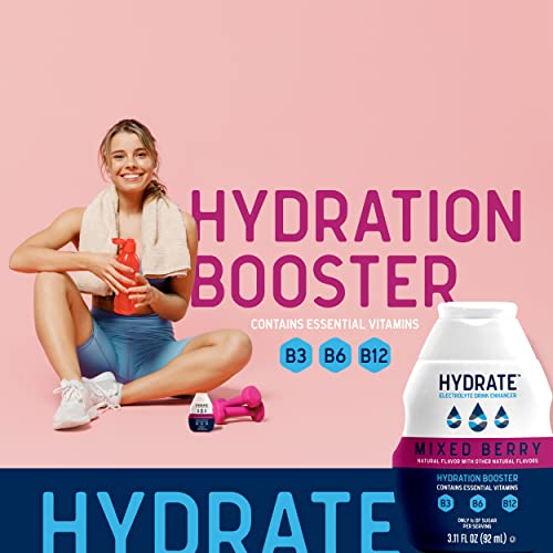 hydrate Electrolyte Liquid Drink Enhancer Drops, Low Sugar, Low Calorie, Natural Flavor Hydration Mix with Essential Vitam...