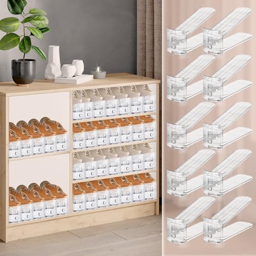 FENRUNXU Transparent Shoe Slots Organizer for Closet, 20 Pack Shoe Stacker Organizer for Closet Shoe Display Space Saver,A...