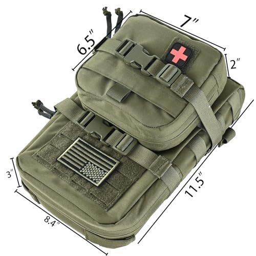 Tactical Mini Molle Hydration Pack,Molle Hydration Carrier with IFAK Pouch&US Flag&Med Patch,Hydropack for 2L Water Bladder