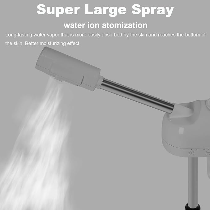 Professional Facial Steamer with Hot Mist Function, Stand Facial Steamer On Wheels, Height Adjustable & 360° Rotatable Nozzle, Use at Home & Salon SPA