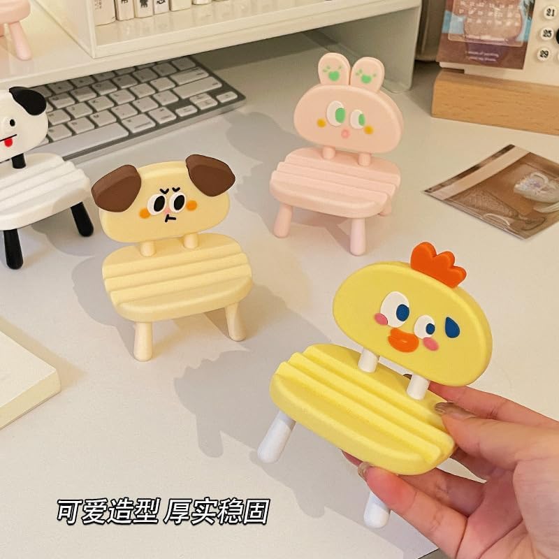 Super Cute Funny Face Animal Chair Cell Phone Stand, Adjustable Mobile Phone Support‌ Holder‌ Cellphone Mount‌ for Desk, Compatible with Phone 17 16 15 14 13, Smartphone, Pad, Tablet-White Dog