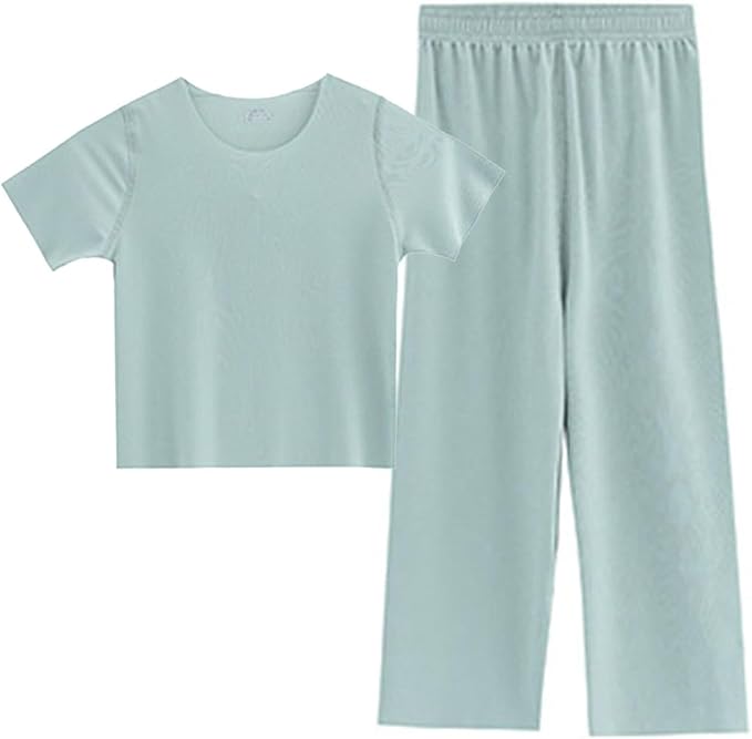 Girls 2 Piece Outfits Summer Cotton Soft T-Shirts Long Pants Set Teen Kids Solid Short Sleeve Shirts Tops Clothes
