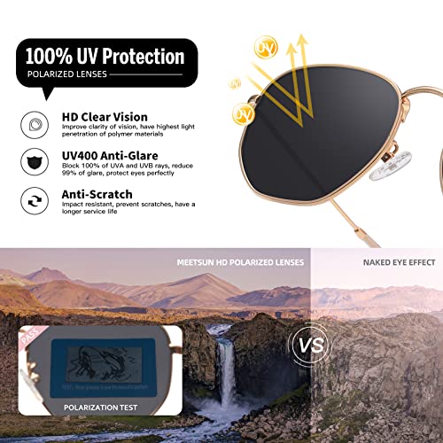 MEETSUN Polarized Hexagon Sunglasses for Women Men Polygon Square Sun Glasses UV400 Protection Metal Frame