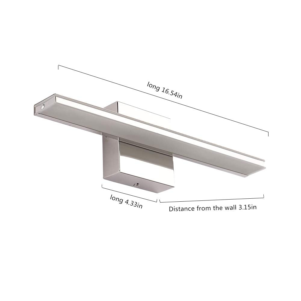 BRIVOLART 16 Inch Chrome LED Vanity Light Bar, 9W Modern Bathroom Fixture, Model 6420, Metal Wall Sconce, Over Mirror Lighting