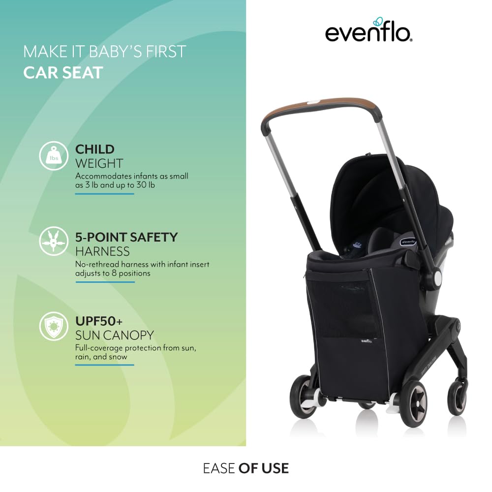 Evenflo Shyft DualRide Preemie and Infant Car Seat Stroller Combo 3-30lbs with Carryall Storage (Durham Green)