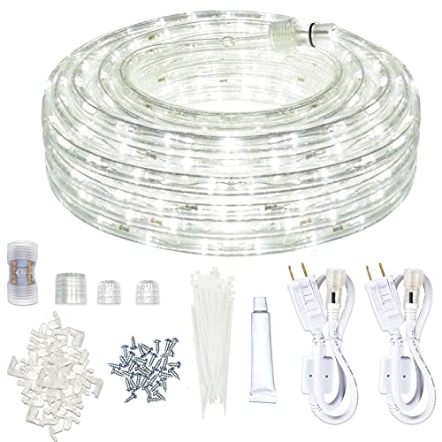 SURNIE Rope Lights Outdoor Waterproof Daylight White: LED 50FT Cuttable Outside Bright 110V Lighting Connectable Flexible ...