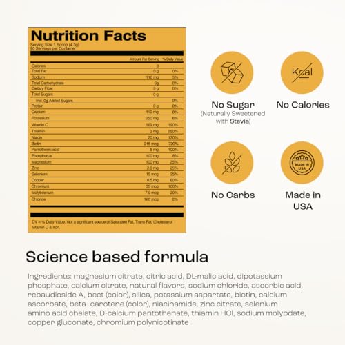 KEY NUTRIENTS Multivitamin Electrolytes Powder No Sugar - Tropical Peach Mango Electrolyte Powder - Endurance & Energy Sup...