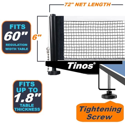 Tinos Professional Table Tennis Net fits 1.8" Maximum Table Thickness | Screw Clamp Ping Pong net & Post Set | Height and ...