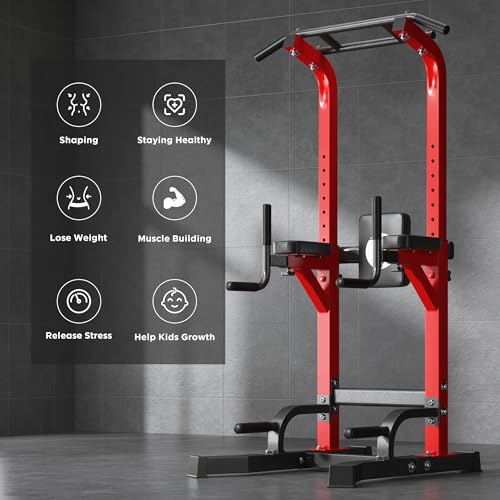 DlandHome Power Tower Pull Up Bar Station, Heavy Duty Adjustable Height for Home Gym Strength Training Equipment 330LBS We...