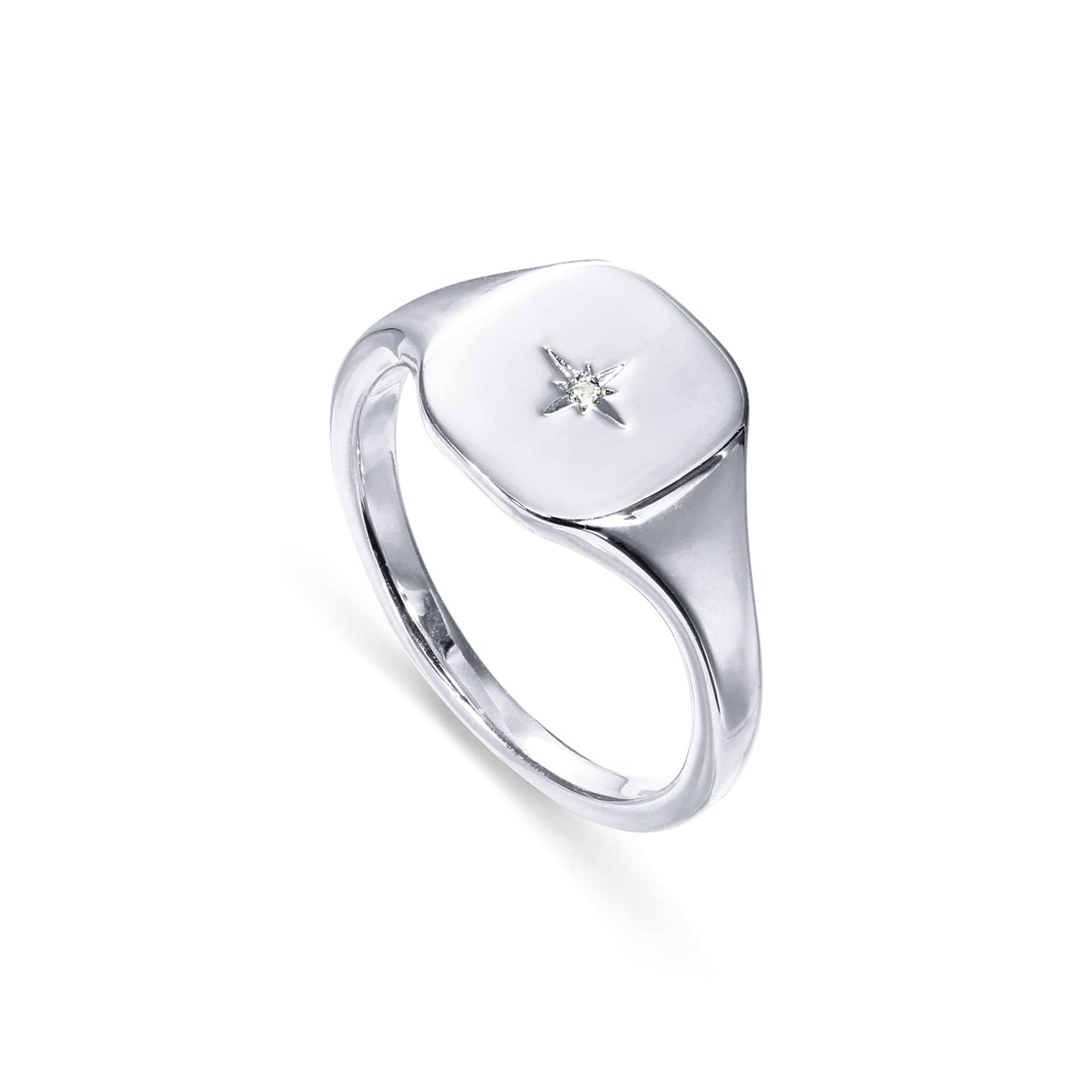 PAVOI 14K Gold Plated Signet Ring for Women | Bold Stackable Ring (White Gold, 8)