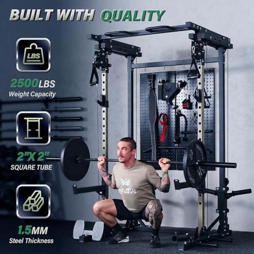 MAJOR FITNESS Drone3 Power Rack, 2500lbs Multi-Function Home Gym Squat Rack with Dual Pulley System, Pull-Up Bar & J-Hook...