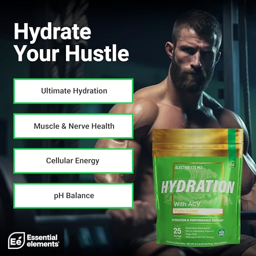 Essential Elements Hydration Packets - Yuzu Lime Pack - Sugar Free Electrolytes Powder Packets - 25 Stick Packs of Electro...