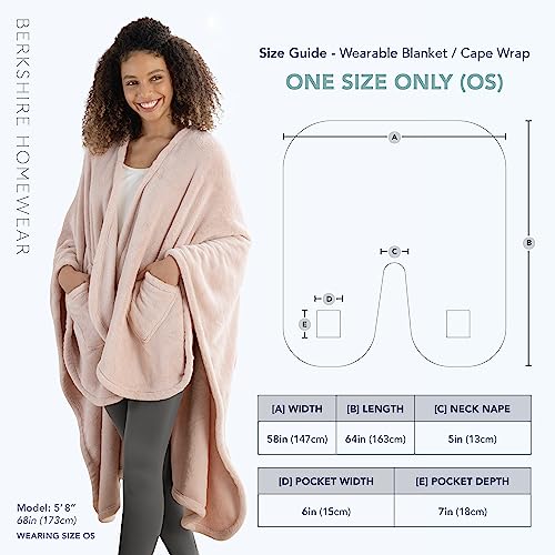 Berkshire Blanket Primalush™ Wearable Blanket, Cozy Loungewear Pocketed Plush Cape Wrap for Adults &Teens(Pink, One Size 5...