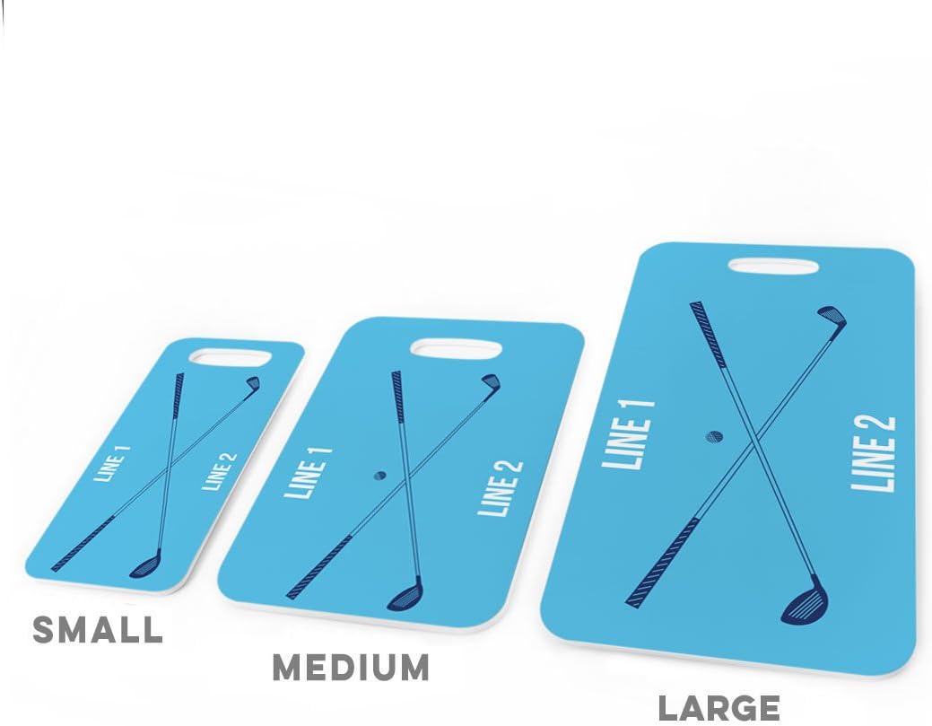 ChalkTalkSPORTS Golf Luggage & Bag Tag | Personalized Crossed Golf Clubs | Standard Lines on Back | Large | Carolina/Navy