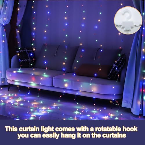 Lemical 300LED Curtain String Lights for Bedroom Window 9.8FT x 9.8FT USB Plug in 8 Lighting Modes Fairy String Lights wit...