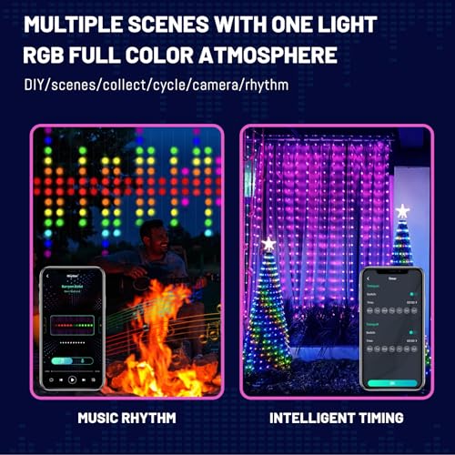 HXWEIYE 300LED Fairy Curtain Lights, 9.8x9.8Ft USB Plug-in 8 Modes Christmas String Hanging Lights with Remote for Bedroom...