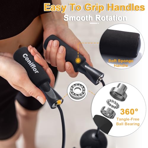 Coniflor 2 in 1 Jump Rope for Women Men and Kids - Tangle-Free Cordless Skipping Jump Rope with Ball Bearings and Foam Han...