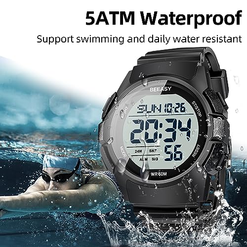Beeasy Men Digital Sports Watch,Waterproof Watch with Stopwatch Countdown Timer Alarm Function Dual Time Rubber Strap Wris...