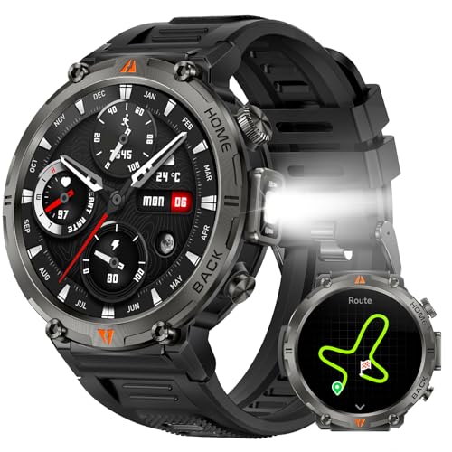 Military Smart Watches for Men Built-in GPS with LED Flashlight Compass, 3ATM Waterproof Rugged Tactical Smartwatch with T...