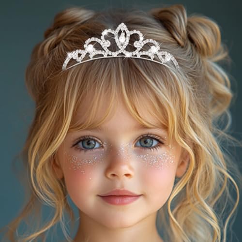 Kilshye Silver Rhinestone Tiara Princess Tiaras and Crowns Crystal Wedding Headband for Girls (Silver)