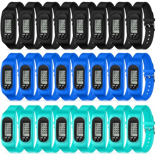 Geyoga 24 Pcs Pedometer for Walking Steps and Miles Pedometer Watch Silicone Steps Tracker Running Bracelet Ankle Step Cou...