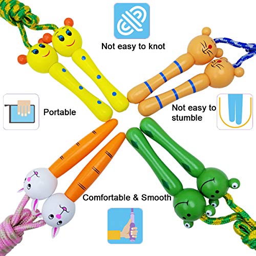 4 Pack Jump Rope with Wood Handles for Kids - Skipping Rope Great for Children and Students Outdoor Fun Activity, Party Fa...