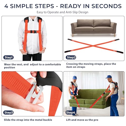 Ytonet Moving Straps, 2-Person Lifting and Moving System, Furniture Lifting Straps with Padded Back Support for Appliance,...