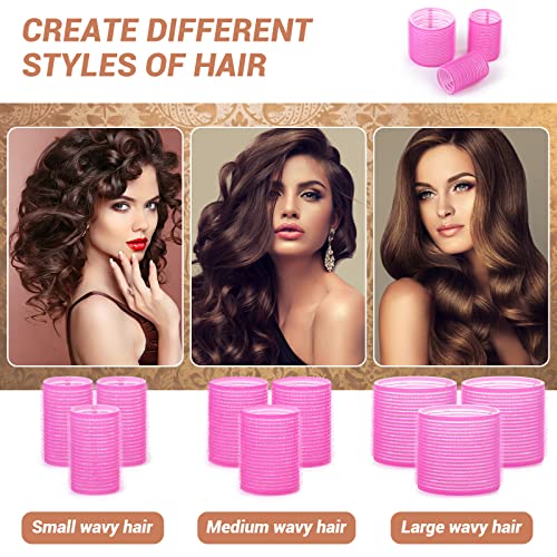 Self Grip Hair Rollers Curlers Set - 24 Pieces with 3 Sizes (4 Jumbo, 4 Large, 4 Medium) and 12 Clips for Volume on Long, ...