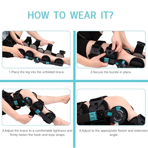 Hinged Rom Knee Brace, Adjustable Post Op Knee Immobilizer for Recovery Stabilization, ACL, MCL and PCL Injury, Medical Or...
