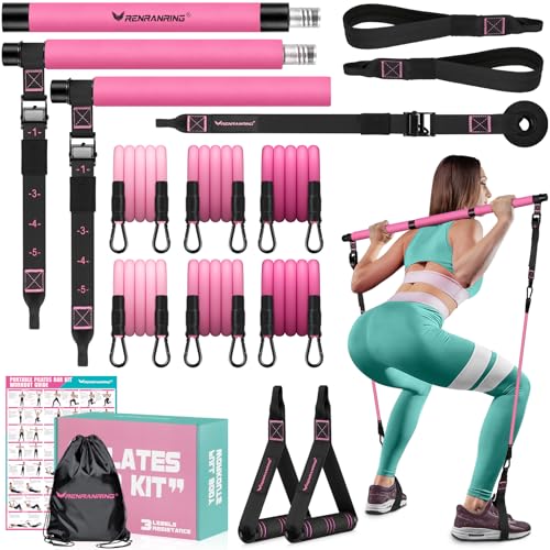 Pilates Bar Kit with Resistance Bands, Multifunctional Pilates Bar for Women & Men with Heavy-Duty Metal Adjustment Buckl...
