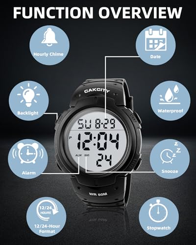CakCity Mens Digital Watch Military Waterproof Outdoor Large Face Sports Watches with Stopwatch Back Light Alarm Date LED ...