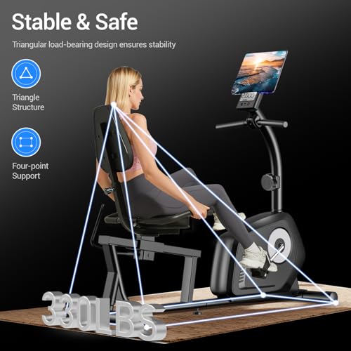 CURSOR FITNESS Recumbent Exercise Bike, Stationary Bikes for Home with Adjustable Seat, 16-Level Magnetic Resistance Recum...