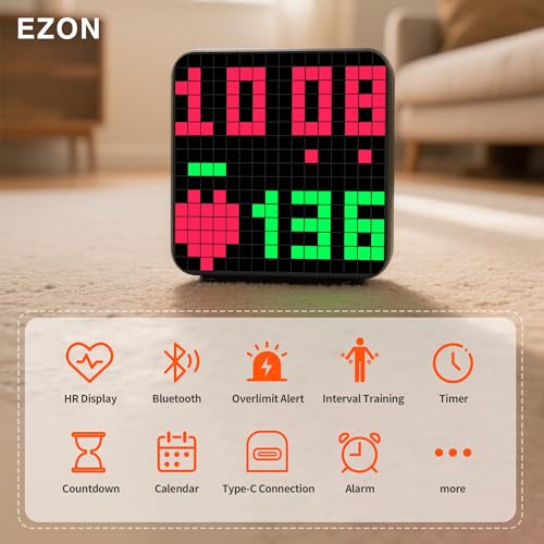 EZON H-Box Bluetooth Heart Rate Monitor and Pixel Art Clock with WOD Interval Trainer - Cute Animation Alarm Clocks for Be...