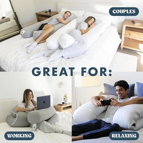 Plufl Hugl Standard Size Cooling Body Pillow for Adults U Shaped Maternity Pillow Great for Side Sleepers & Pregnant Women | Washable Cover | White