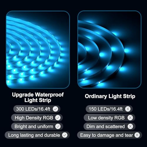 DAYBETTER Waterproof Led Lights for Bedroom, 32.8ft (2 Rolls of 16.4ft) Led Strip Lights, 300 LEDs Color Changing RGB 44 K...