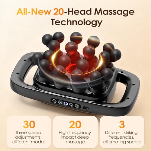YAPINGJIAYOU 20-Head Massage Gun Set, Deep Tissue Percussion Massager with 3 Modes & 30 Intensities, Muscle Massager Pain ...