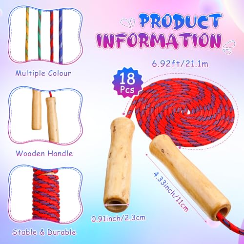 Aoriher Jump Ropes for Kids Adjustable 7 ft Cotton Skipping Ropes with Wooden Handle for Students Fitness Outdoor Exercise...