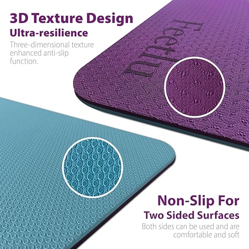 Feetlu Extra Thick Exercise Yoga Mat with Strap - 2/5 Inch (10MM), Non-Slip Workout Mat for Yoga, Pilates, and Floor Exerc...