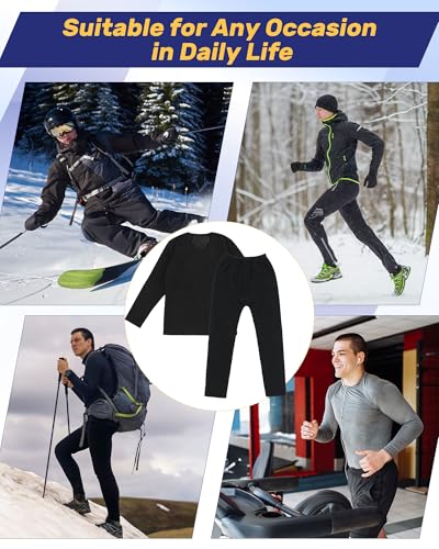 Jecery 3 Set Thermal Underwear for Men Extra Thick Fleece Lined Long Underwear Winter Base Layer Top Bottom Cold Weather