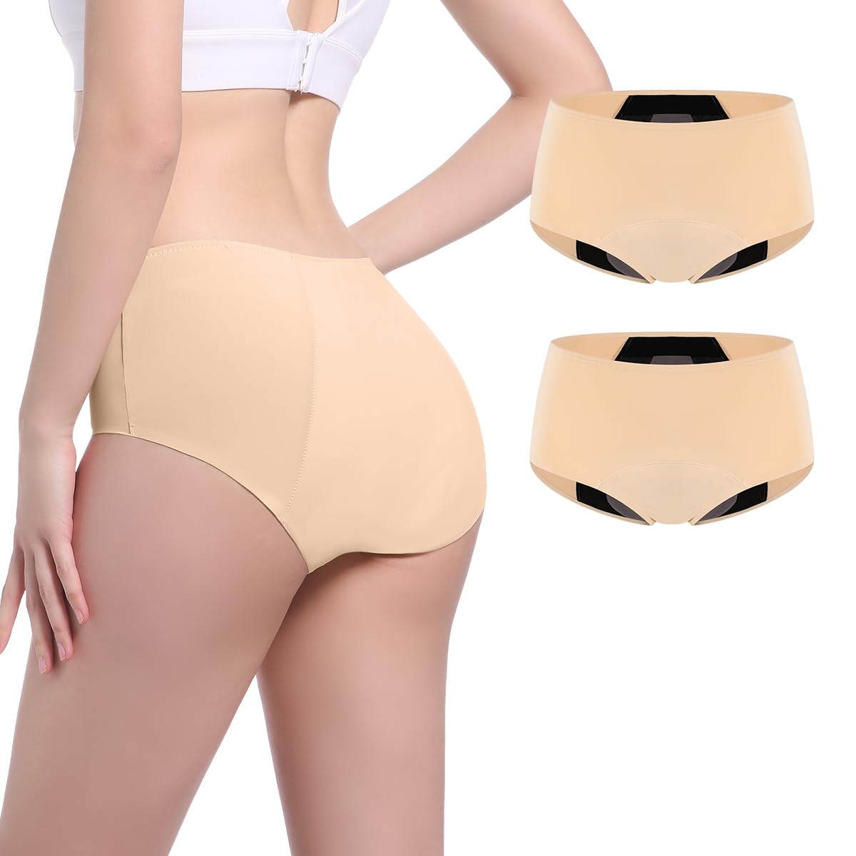 Carer Incontinence Underwear for Women Washable 150ml High Absorbent Leak Proof Underwear for Women Bladder Leak Womens Incontinence Panties 2 Pack Beige L