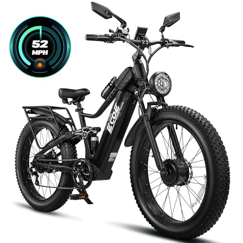 EcoE 6000W/5000W Dual Motor Electric Bike for Adults 52MPH with 60V32A, 26x4 Fat Tire All Terrain Ebikes, Full Suspension ...